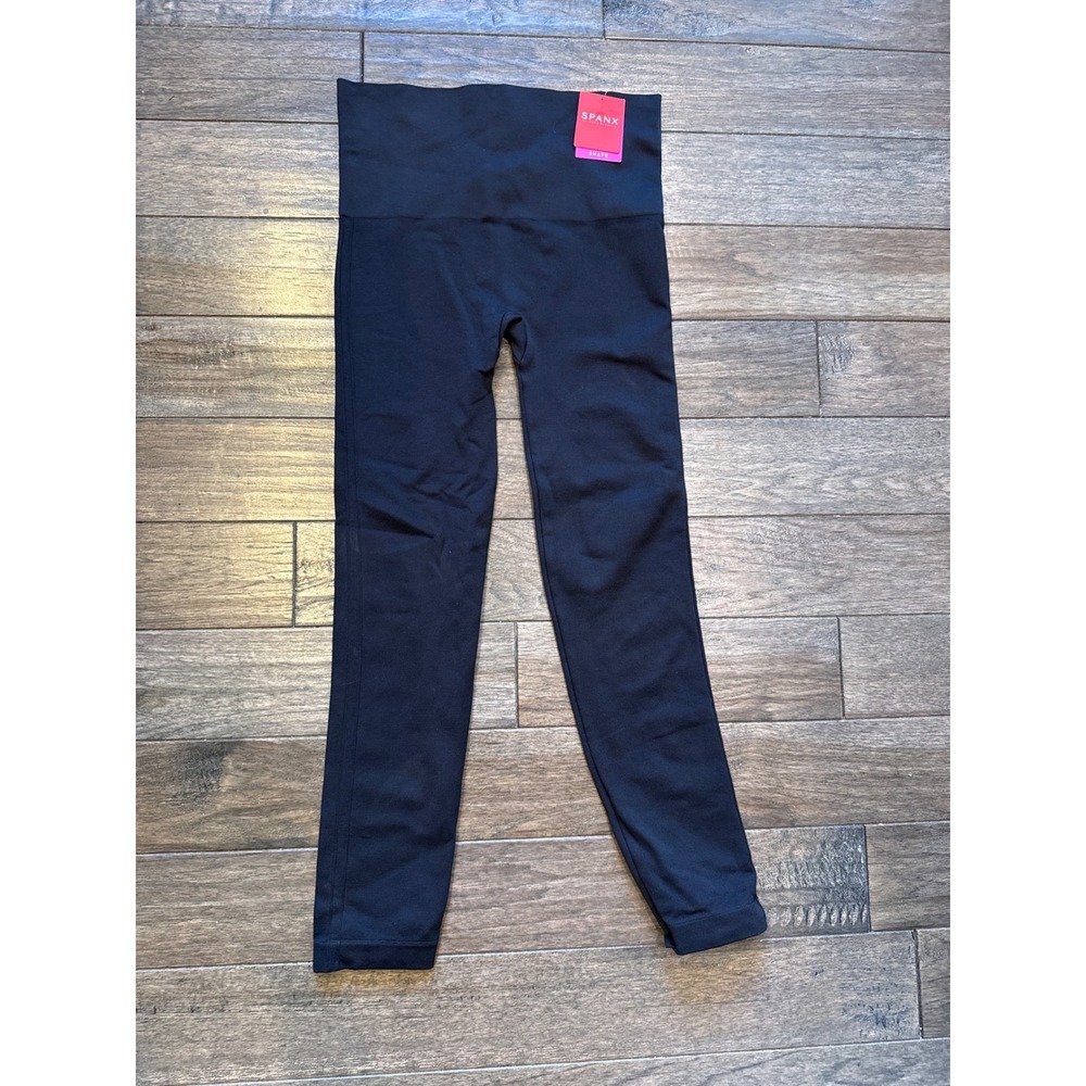 Spanx Look at Me Now Seamless Leggings Women L Very Black High Waist FL3515